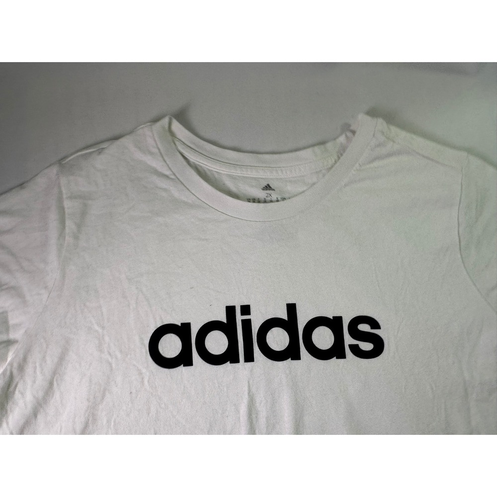 Adidas Women's 2XL White Cotton Short Sleeve Linear Logo Activewear Tee Shirt‎